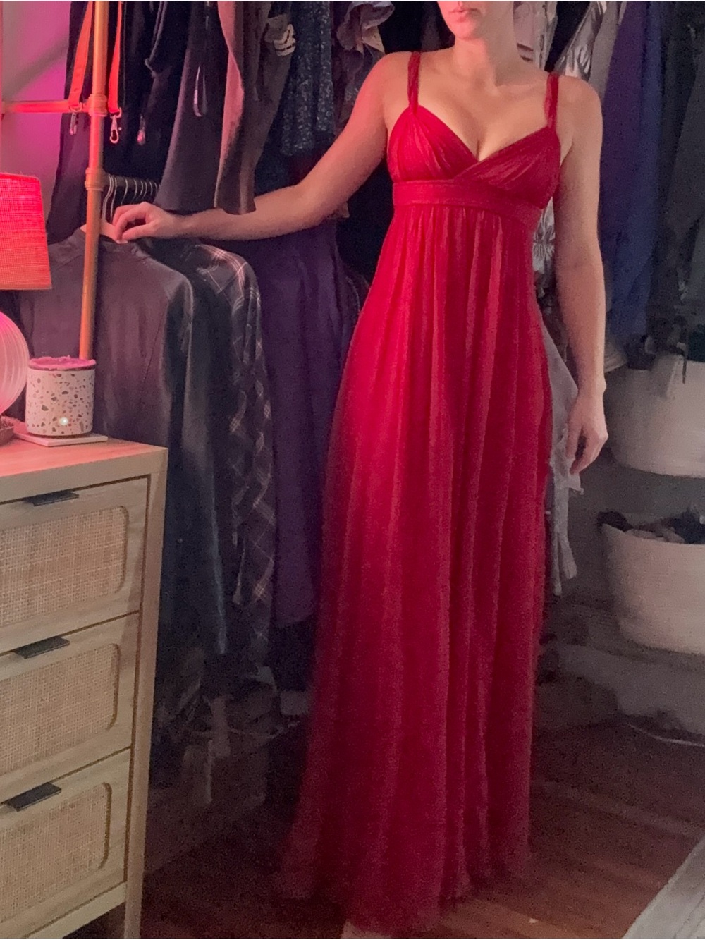 BCBGMaxAzria Red Sleeveless Empire-Waist Maxi Gown